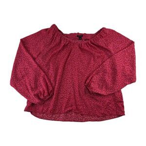 Ann Taylor Women's Long Sleeve Shirred  Blouse Pink Leppard Print Size Medium